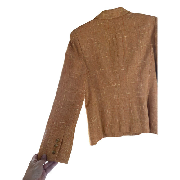 linda ALLARD ELLEN TRACY COPPER LINEN THREE BUTTON BLAZER - Picture 8 of 11